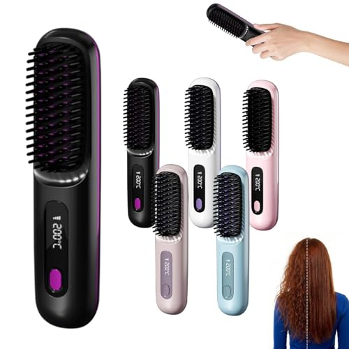 Go Brush Pro brosse lissante portable sans fil pour cheveux court,clinora brosse chauffante sans fil,brosse lissante portable naelyah,chauffage rapide et fer à lisser en céramique sans fil (noir)