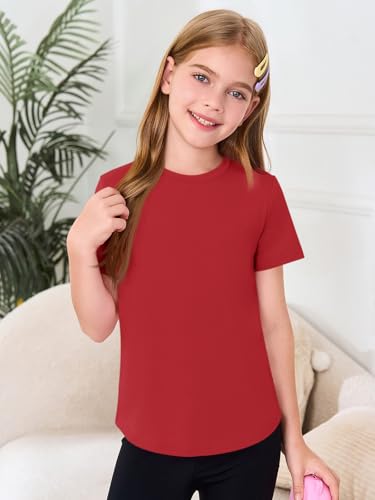 Image of Haloumoning Girls Short Sleeve T Shirts 5-14 Years | Kids Summer, T shirt Girls,Crewneck Tops, Curved Hem Tees,Back to School Summer Tops,Fashion Clothes