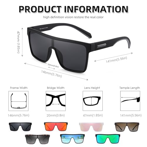 GLINDAR Polarized Flat Top Sunglasses Womens Men, Oversized Square Shield Sports Glasses4