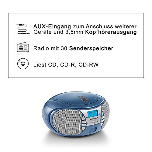 Karcher RR 5025-C tragbares CD Radio (CD-Player, Boomboxen, UKW Radio, Batterie/Netzbetrieb, AUX-In) blau - Image 5