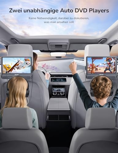 GOnavidio 12\ DVD Player Auto 2 Bildschirme mit 1080P HDMI-Eingang, Tragbarer Fernseher Kopfstütze 2 Monitore für Kinder Unterstützt Letzter Speicher, Regionsfrei, AV In/Out, USB-SD-Karte