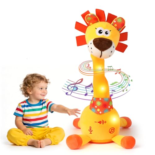 FATIRO Dancing Talking Lion Plush Toy, Lion Stuffed Animal Interactive Toy, Repeating What You Say, Singing 10 Children's Song, Glow & Melody Lion Plush Toy for Toddlers 1-3 Years Old (Lion)