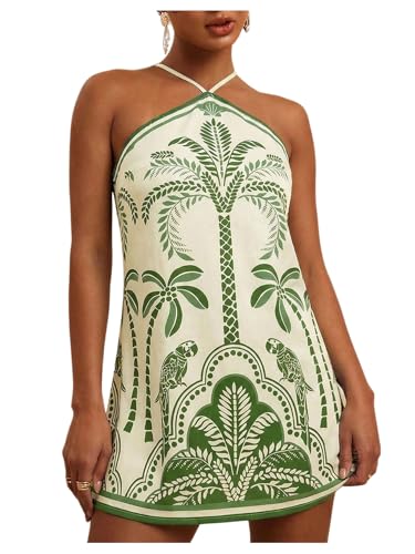 MakeMeChic Women's Hawaiian Dresses Halter Tropical Beach Luau Outfits