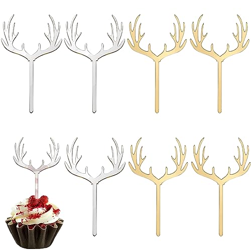 SUNNYCLUE 1Boîte 40 Pcs Noël Cupcake Toppers Deer Antler Cupcake Topper Plastique Renne Gâteau Pics Dessert Acrylique Toppers en Vrac pour Mariage Anniversaire Chasse Rustique Country Party Gâteau Déc