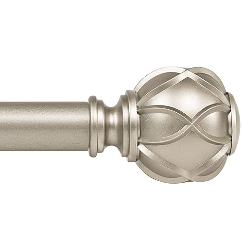 KAMANINA 1 Inch Single Curtain Rod 32 to 58 Inch(2.6-4.8Ft), Champagne Gold Adjustable Drapery Rod for Windows, Decorative Netted Texture End