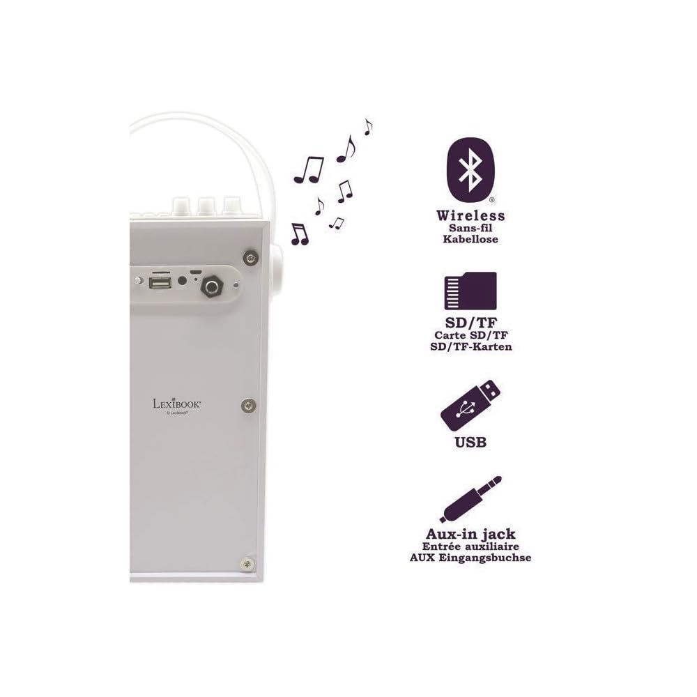 IParty BTP180Z - Altavoz de luz Bluetooth portátil con micrófono, efectos de luz, karaoke, inalámbrico, USB, tarjeta SD, batería recargable, blanco, BTP180Z 3