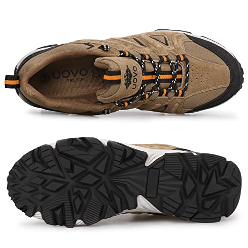 Uovo Men's Waterproof Hiking Shoes Suede Leather Low Cut Non-Slip Durable Lightweight Breathable Casual Walking Shoes For Men Outdoor Trailing Trekking Climbing Camel,10 #TOP1