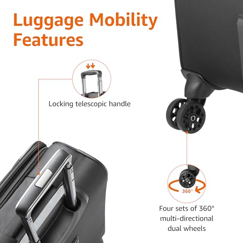 Image of Amazon Basics 20 inch Carry-On Luggage, Softside Suitcase With TSA Lock, 8 Spinner Wheels, Telescoping Handle, Front Exterior Pocket, 3 Interior Pockets, Black
