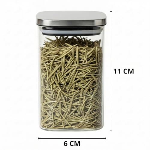 Image of ginoya brothers Airtight Borosilicate Glass Square Jar With Wooden Or Steel Lid Multi-Size, Container for Spices, Coffee, Grains, Snacks & Kitchen Organization (6, STEEL LID, 270 ML)