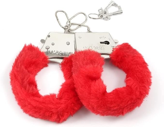 Image of Kids Toy Handcuffs with Fluffy Cover - Safe Pretend Play Metal Handcuffs with Keys - Soft Plush Covering for Police Role Play & Fancy Dress