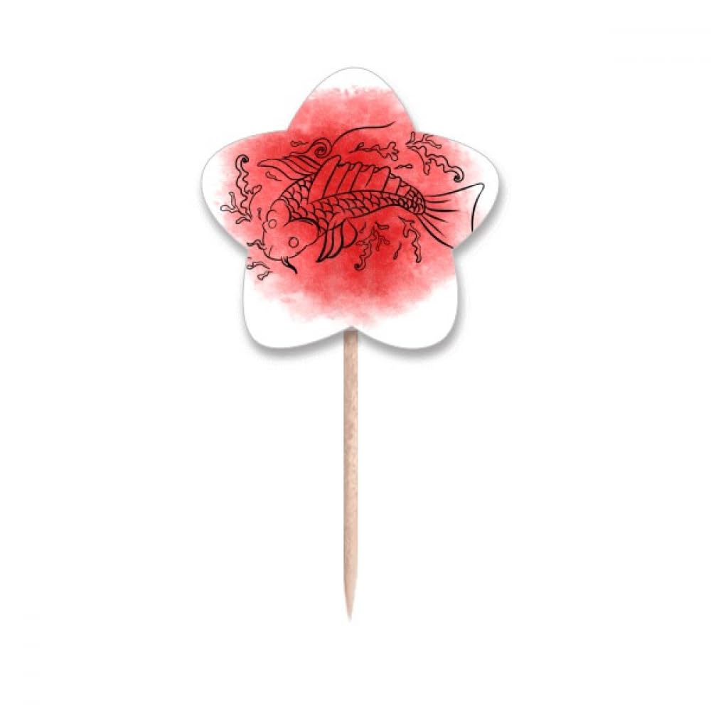Illustration poisson style japonais sur cure-dents en étoile pour cupcakes