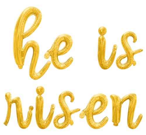 Cursive Script Letter and Number Balloons - HE IS RISEN 16" Inch Alphabet Letters Foil Mylar Balloon Easter Party Banner (Gold)