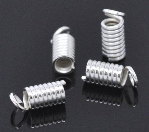 Silver Plated Coil End Crimp Fasteners 9x4mm (fit 2-2.5mm cord), sold per pack of 200