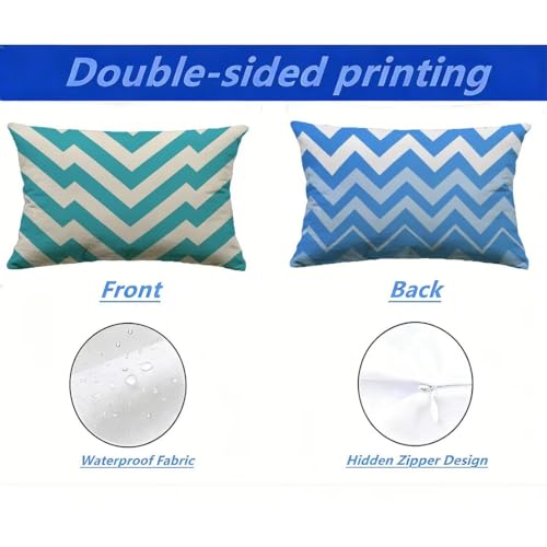 Funda de cojín lumbar exterior de rayas azules para tu porche y terraza 3