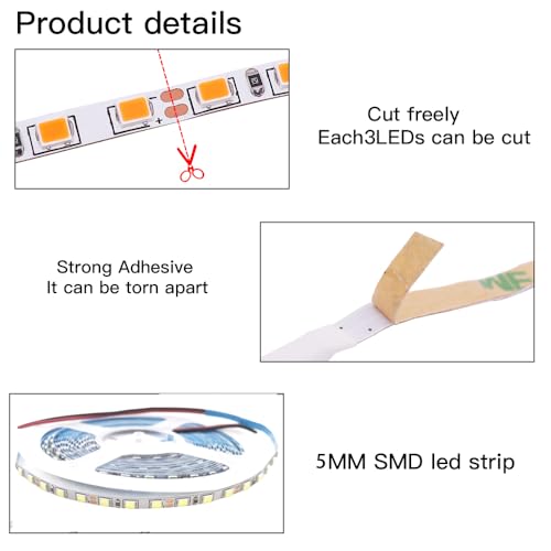 Tira LED flexible 5mm 12V 5 metros Luz Blanco Cálido miniatura 5