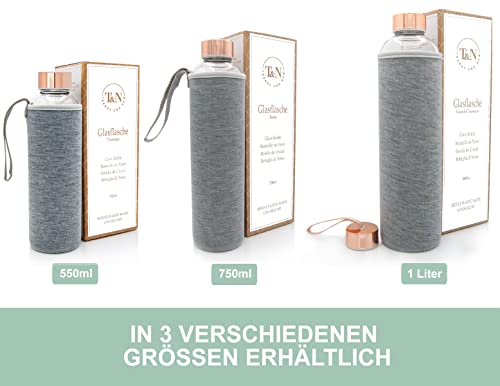 Glas-Trinkflasche T&N – 1 Liter, 750ml und 500ml Varianten