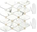 STICKGOO 10 Sheets Peel and Stick Backsplash Tile, Polished Carrara White Marble Look Stick on Backsplash for Kitchen Wall and Bathroom, Glossy Waterproof Self Adhesive Wall Tiles