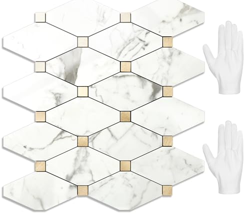 STICKGOO 10 Sheets Peel and Stick Backsplash Tile, Polished Carra...