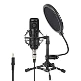 ZINGYOU Microfono de Condensador Kit, ZY-801 Micro Set Estudio Profesional, Micrófono Escritorio con Pie&Brazo para PC,Grabar,Gaming,Podcast(Negro)