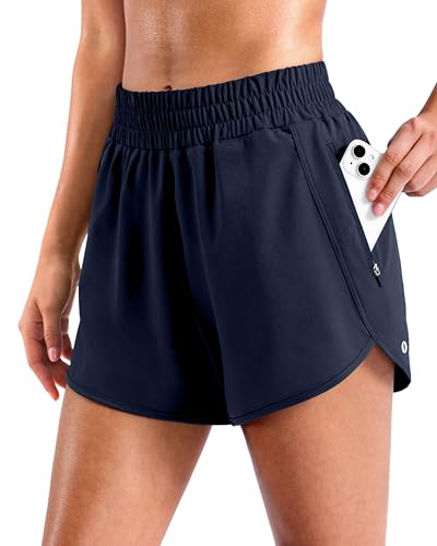 SANTINY Women's 3"/4"/5" Athletic Running Shorts (Navy-L3_S)