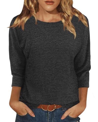 JomeDesign Womens Tops 3/4 Sleeve Shirts Crew Neck Loose Casual Blouses