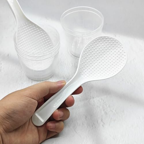 Set de 7 vasos medidores de plástico 160ml y paletas para arroz miniatura 7