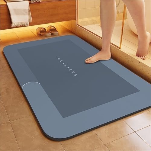 LYNMTPJ Super Absorbent Quick Dry Bath Mat - Ultra Thin Non Slip Bathroom Mat for Wooden/Tile Floors, Machine Washable Mat ，for Shower/Bathtub/Kitchen/Laundry Room(Blue1,50 * 80cm)