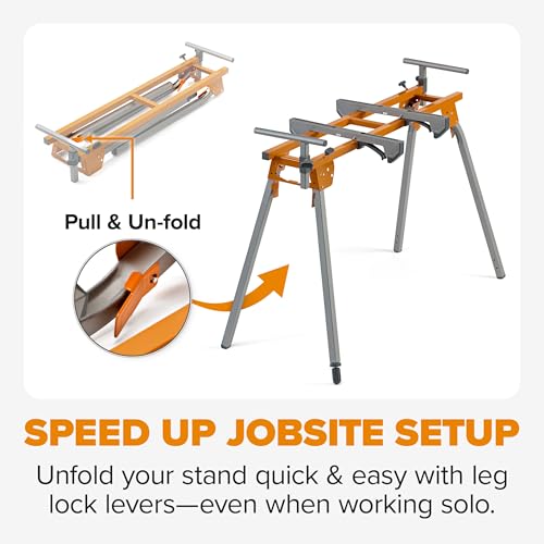 Image of BORA Portable Miter Saw Stand 2nd Generation - Quick release Tool Mount - 114 Inches of Material Support - Universal Folding Compound Mitre Saw Stand fits Dewalt, Milwaukee, Ridgid, Bosch Chop Saws PM-4020
