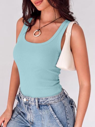Image of ANRABESS Womens Square Neck Ribbed Tank Tops 2026 Summer Sleeveless Shirts