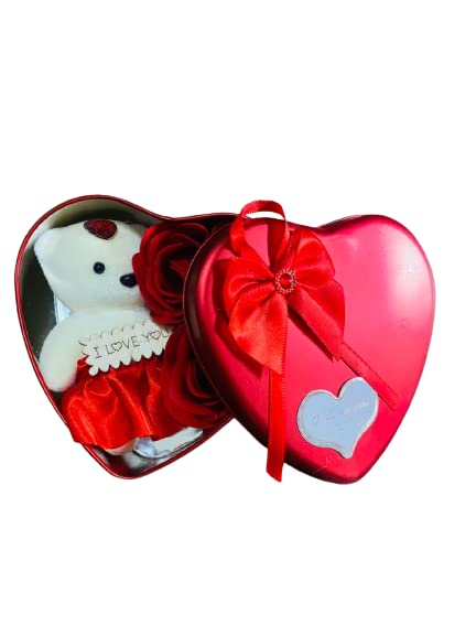 SHARANYA Enterprises Teddy Bear Toys- Love Gift for Girls Heart Shape Love Card and Red Rose Scented Soap Flower Petals with Soft Teddy Bear & i Love You Card Inside metal Box. (Pack of RED) (B08GYRQ5CQ) Amazon Price History, Amazon Price Tracker