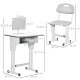 HOMCOM Kids Desk and Chair Set Adjustable Height Study Table Set w/Drawer, Book Stand, Pen Slot - Grey - Image 7