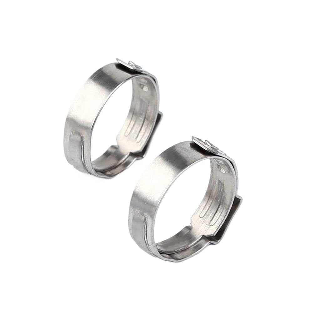 Paqwtyb One Color Wire Clamp, 20Pcs One Ear Stepless Hose Clamps 304 Stainless Steel Pipe Clips