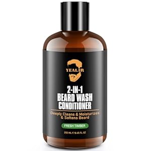 2-in-1 Beard Wash & Conditioner – Softens & Hydrates Dry, Coarse Beards for Effortless Styling – Cleanses & Conditions for Healthier, Fuller Facial Hair – Fresh Timber Scent – 8.45 fl oz