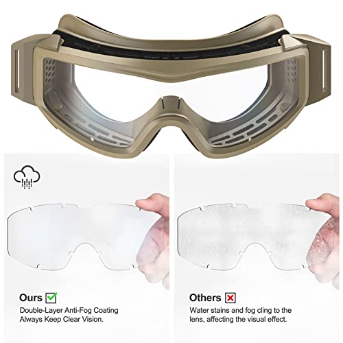 Image of xaegistac Tactical Goggles Anti fog-Airsoft Tactical Glasses | with Interchangeable Lenses,Ballistic Military Goggles for Shooting Hunting Outdoor Sports