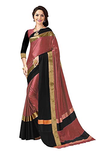 Image of PerfectBlue Women's with Blouse Piece Saree (VisvaVariation Lightgreenbrown Free Size)