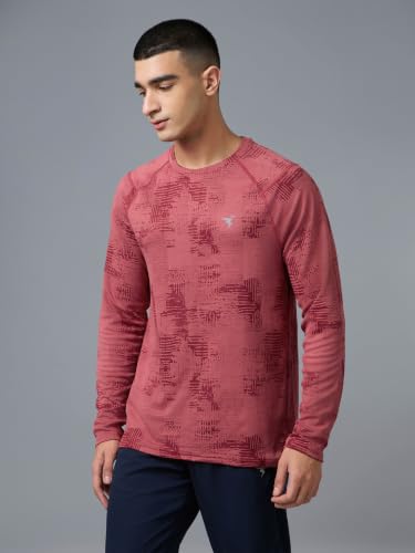 Image of TECHNOSPORT Men's Slim Fit All Over Print Jacquard Crew Neck Full Sleeve T-Shirt, Quick Dry Activewear Tee with UPF 50+ Sun Protection for Gym, Running, Sports & Everyday Wear
