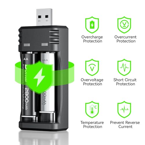 BONAI Akku 2X AA und 2xAAA 1,2V 2800/1100mAh Wiederaufladbare Batterien Hohe Kapazität mit Ladegerät, Batterieladegerat USB-Schnellladegerät für AA AAA NI-MH Akkus