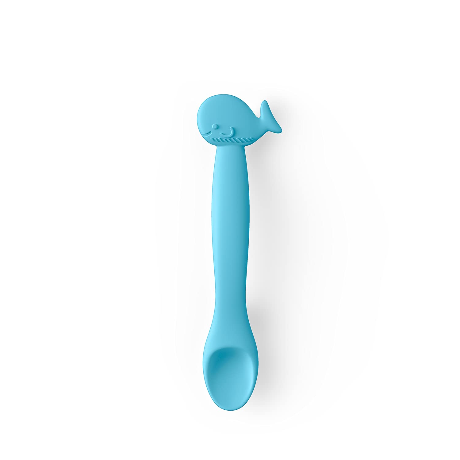 Silicone Spoon for Babies, +4 Months, Flexible Spoon with Long Handle, Soft Spoon for Sensitive Gums, Dishwasher Safe, Whale Design, Blue