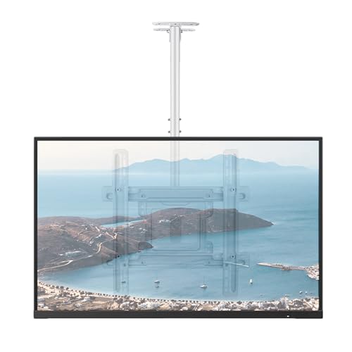 JXMTSPW Support de plafond pour TV à écran plat incurvé de 42 à 75, VESA max 400 x 400 mm, peut supporter jusqu'à 50 kg, inclinable et pivotant, hauteur réglable, blanc