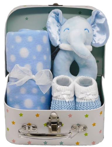 Baby Boy Gifts Set Keepsake Box Hamper for a Baby Shower or Newborn Baby with an Elephant Theme