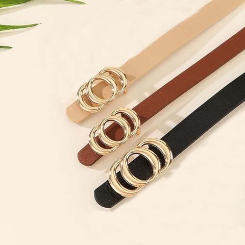 Leather Skinny Belts for Women, Adjustable PU Thin Belts with Gold Buckle in Black, Camel and Khaki for Jeans Dress Pants Casual Wear2