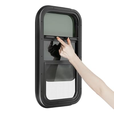 RV Window 12" x 22" Vertical Sliding Replacement, Tinted Aluminum & Tempered Glass with Trim Kit & Net Screen, Fits 0.12"-0.24" Walls for Trailer Camper