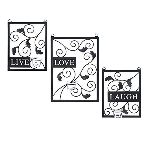 Frienemy Presents Set of 3 Black Live Laugh Love Wall Candle Holder Sconces | Decorative Wall Tea Light Holder Candle Lamp Decoration for Home Or Living Room #Frienemy-0276