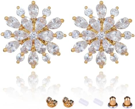 YMIMIWIWI Wedding Earrings for Bridesmaids Brides Gold Snowflake Earrings Diamond Snow Earrings (Diameter 20mm,0.8 inch)