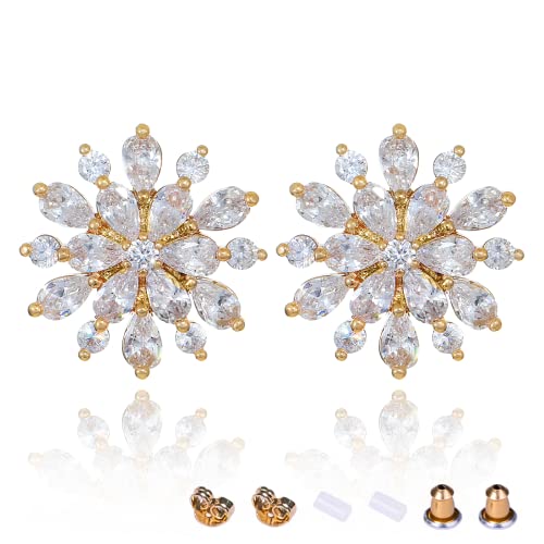 Ymimiwiwi Wedding Earrings For Bridesmaids Brides Gold Snowflake Earrings Diamond Snow Earrings (Diameter 20Mm,0.8 Inch) #TOP3