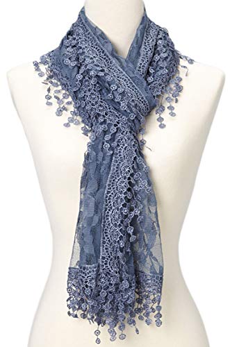 Cindy And Wendy Lightweight Soft Leaf Lace Fringes Scarf Shawl For Women (Navy) #TOP4