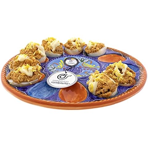 CERÁMICA RAMBLEÑA Huevera Plato Huevos Rellenos Bandeja Cerámica Cover
