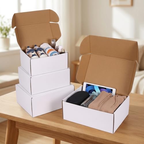 Image of WIFTREY 30 Pack Assorted Sizes Shipping Boxes, 10X7X5 & 9X6X4 & 8X6X4 Small shipping box White, 10 PCS Each Corrugated Cardboard Box for Packaging Small Business, Mailing