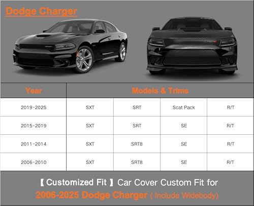 Image of Kayme Heavy Duty Car Cover Custom Fit Dodge Charger (2006-2025), Waterproof All Weather for Automobiles, Full Car Cover - Sun, Rain & UV Protection