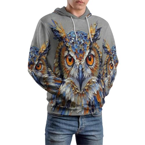 Sweat à capuche peinture à l'huile hibou avec motif abstrait relief tridimensionnel